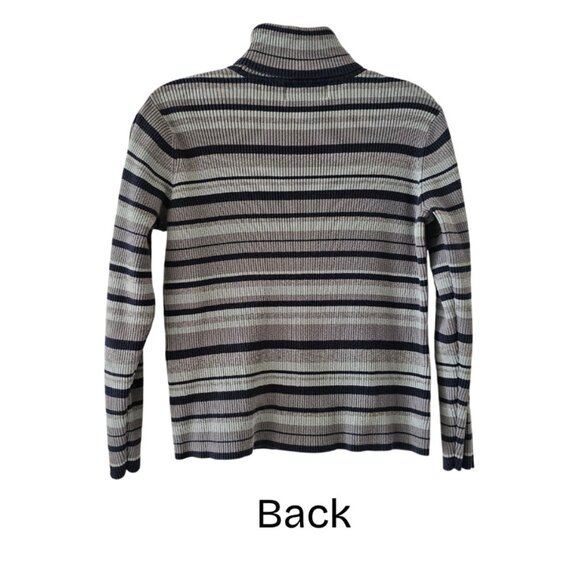 Petite Sophisticate LS Striped Ribbed Turtleneck Top | GUC | MP | Blue Gray - Picture 4 of 14